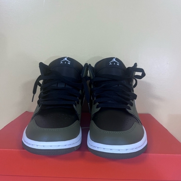 Nike Jordan 1 High-Top Sneakers in Black, Olive, and White - Picture 2 of 5